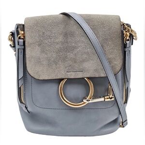 Chloé Faye Leather Backpack Gray Blue Gold Hardware